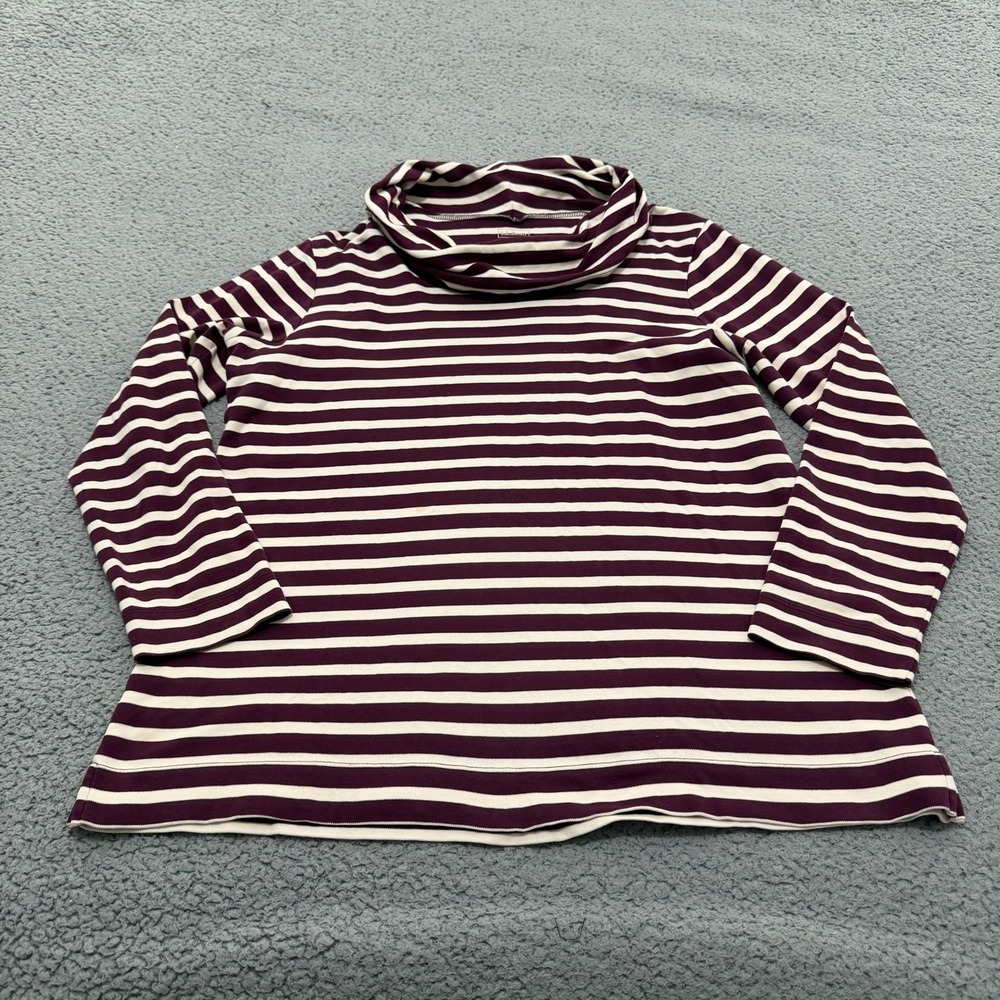 LL Bean Top Womens Large Pima Cotton Striped Cowl Neck Long Sleeve  Burgundy